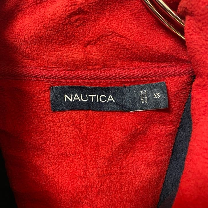 NAUTICA ノーティカ　長袖ジップアップフリースジャケット　ワンポイント刺繍　ハイネック　ネイビー　紺　XSサイズ　古着