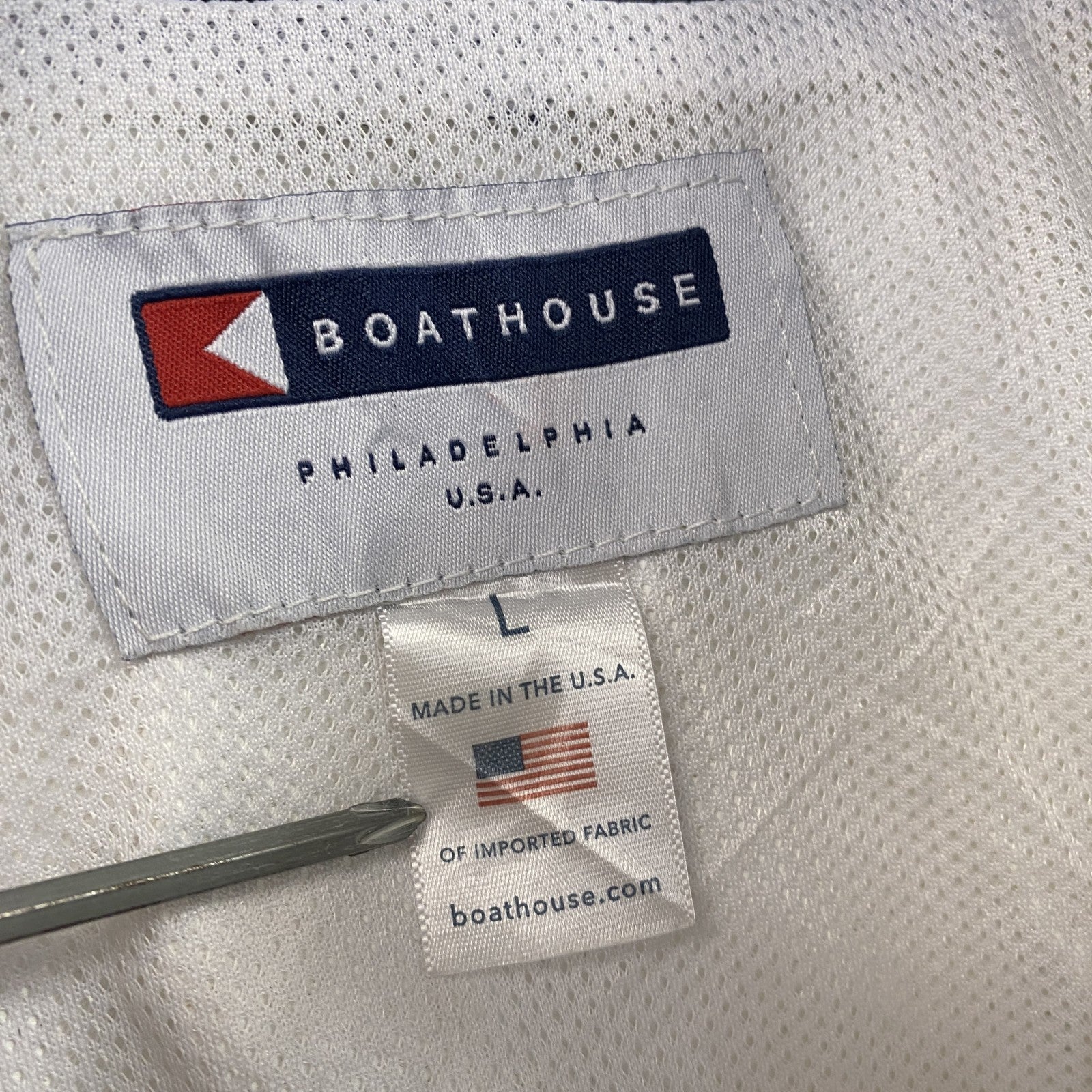 ～90s　BOATHOUSE　ハーフジップナイロンプルオーバージャケット　刺繍ロゴ　アーチプリント　黒　ブラック　Lサイズ　　ヴィンテージ　古着