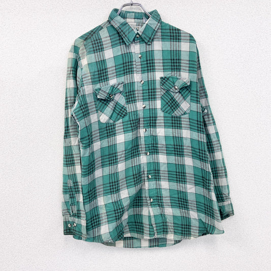 80s　OUTDOOR EXCHANGE　長袖シャツ　チェック柄　ヴィンテージ　緑　グリーン　Lサイズ