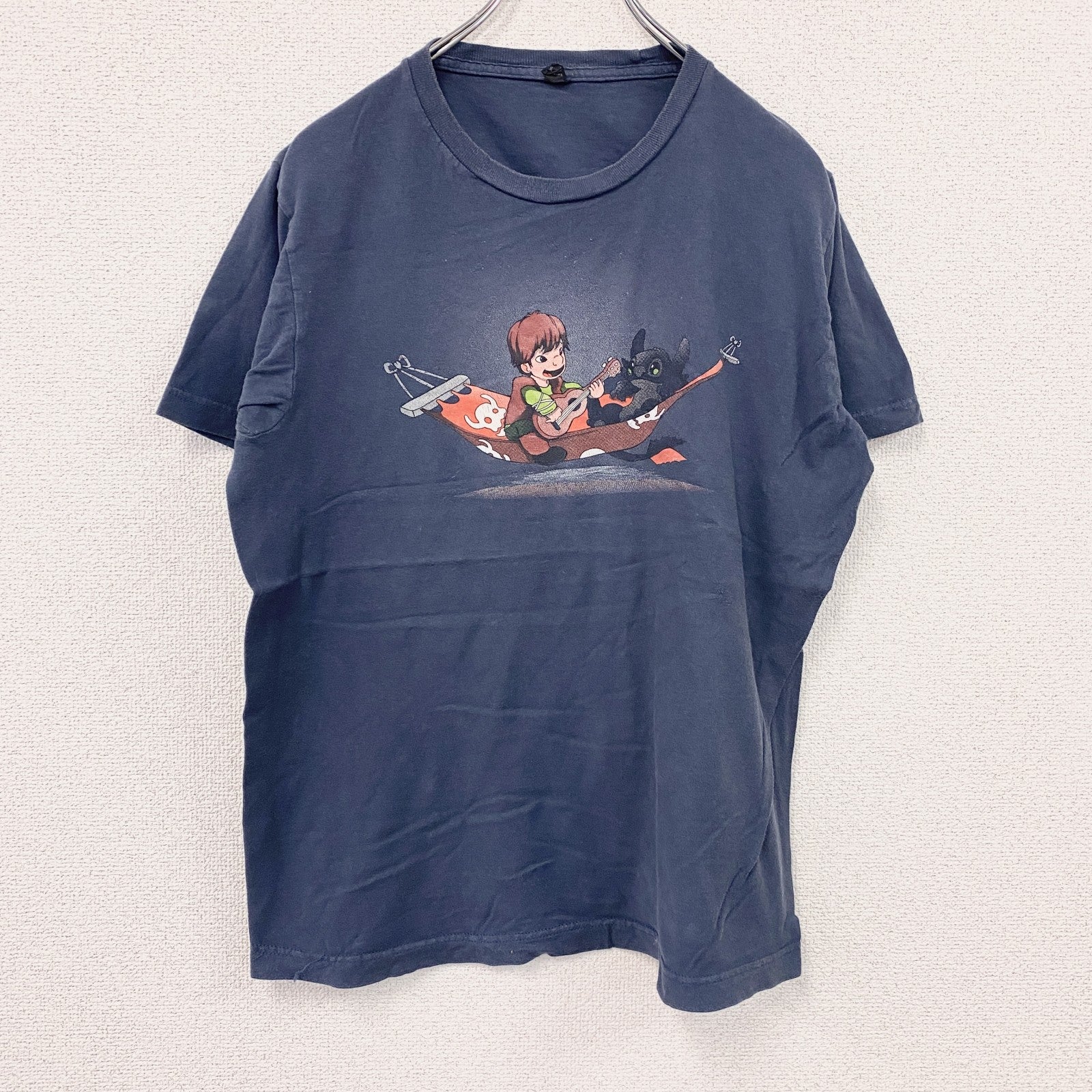 tultex　ヒックとドラゴン　半袖プリントTシャツ　アニメＴ　ムービーＴ　紺　ネイビー　Mサイズ　古着