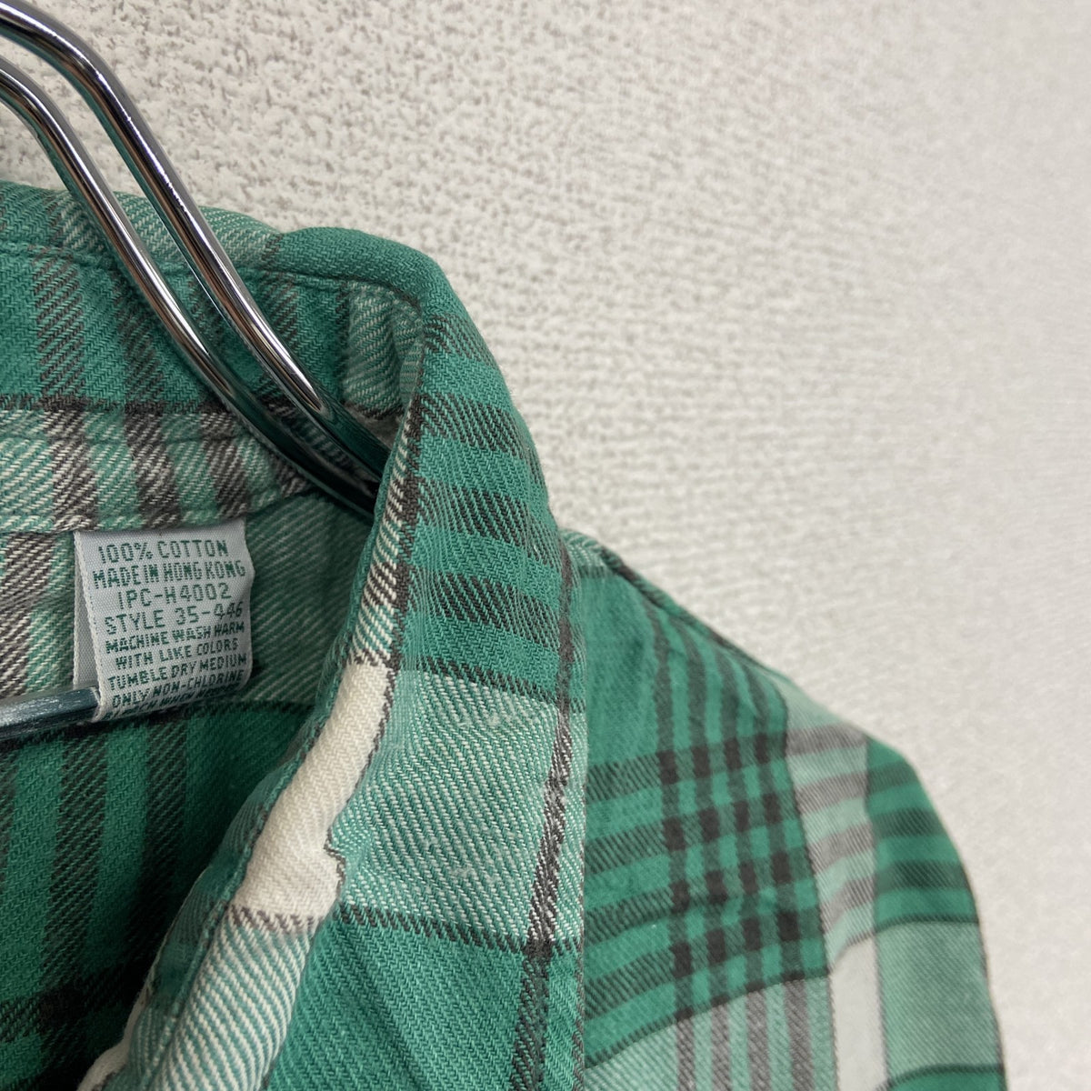 80s　OUTDOOR EXCHANGE　長袖シャツ　チェック柄　ヴィンテージ　緑　グリーン　Lサイズ　古着