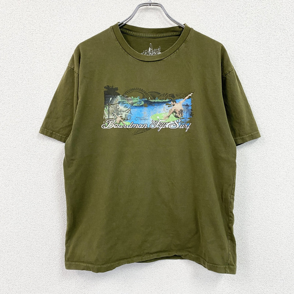 Board Man　半袖プリントTシャツ　surf　サーフィン　サーファー　カーキ　Lサイズ　古着