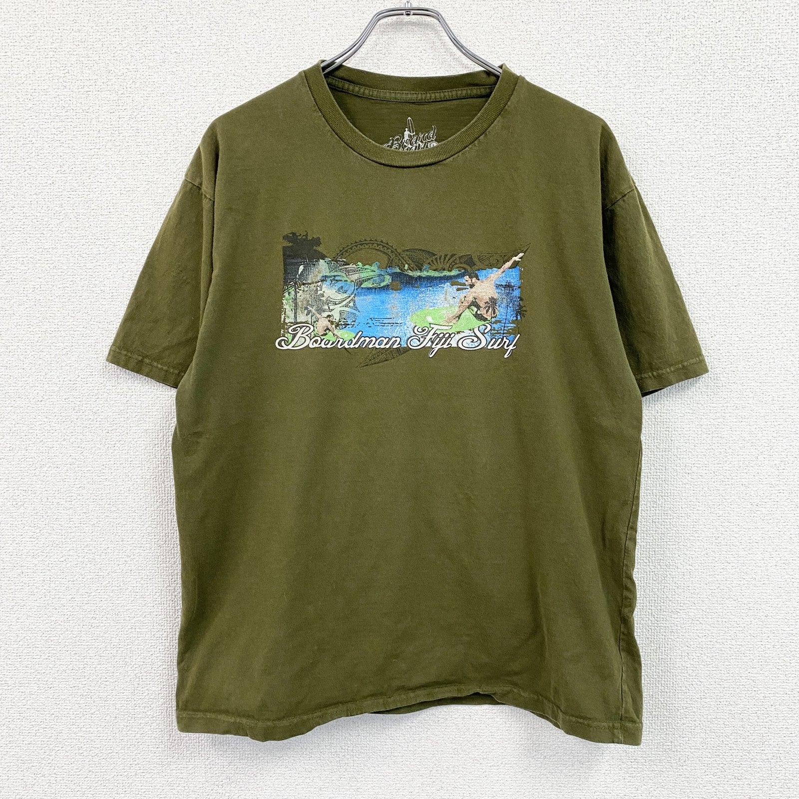 Board Man　半袖プリントTシャツ　surf　サーフィン　サーファー　カーキ　Lサイズ　古着