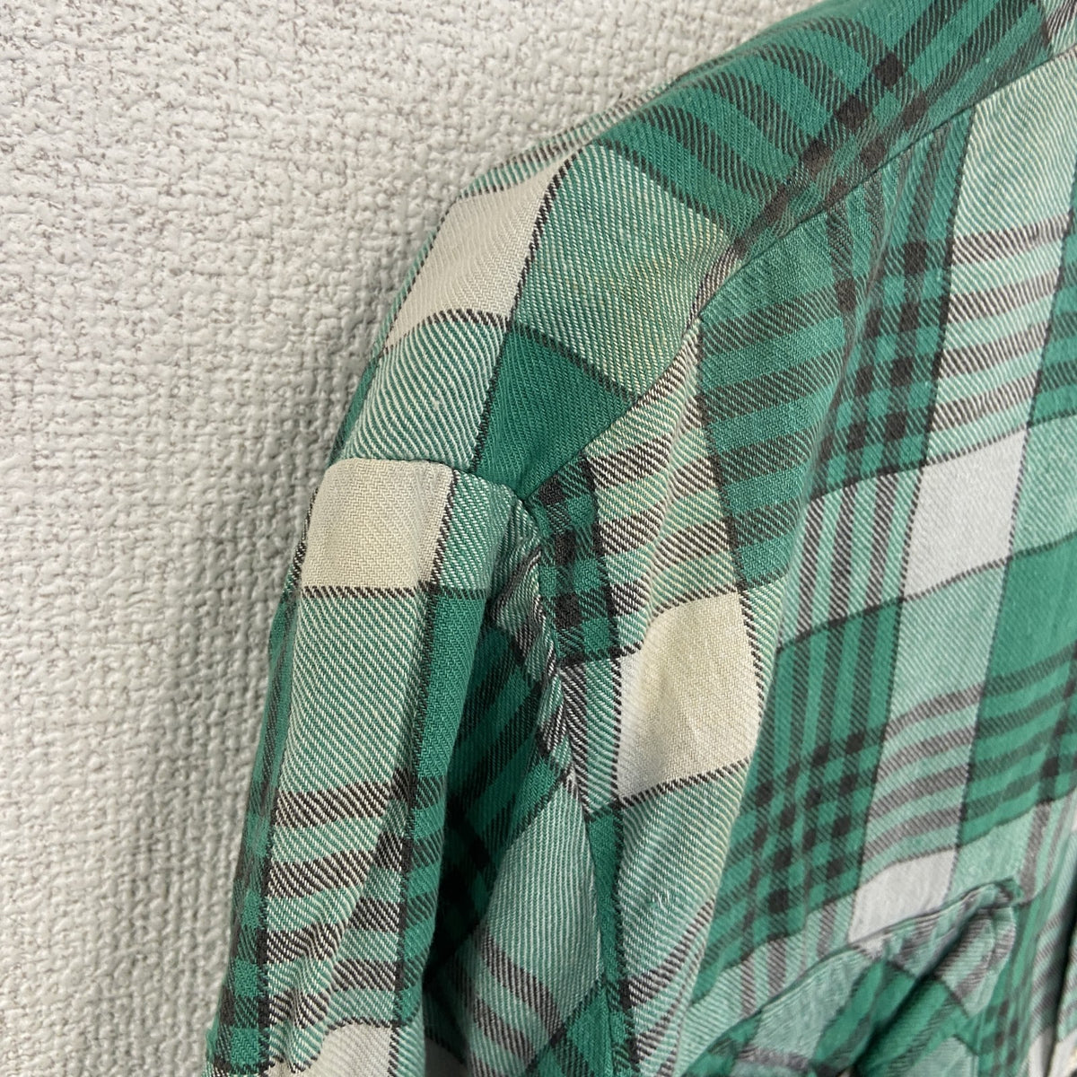 80s　OUTDOOR EXCHANGE　長袖シャツ　チェック柄　ヴィンテージ　緑　グリーン　Lサイズ　古着