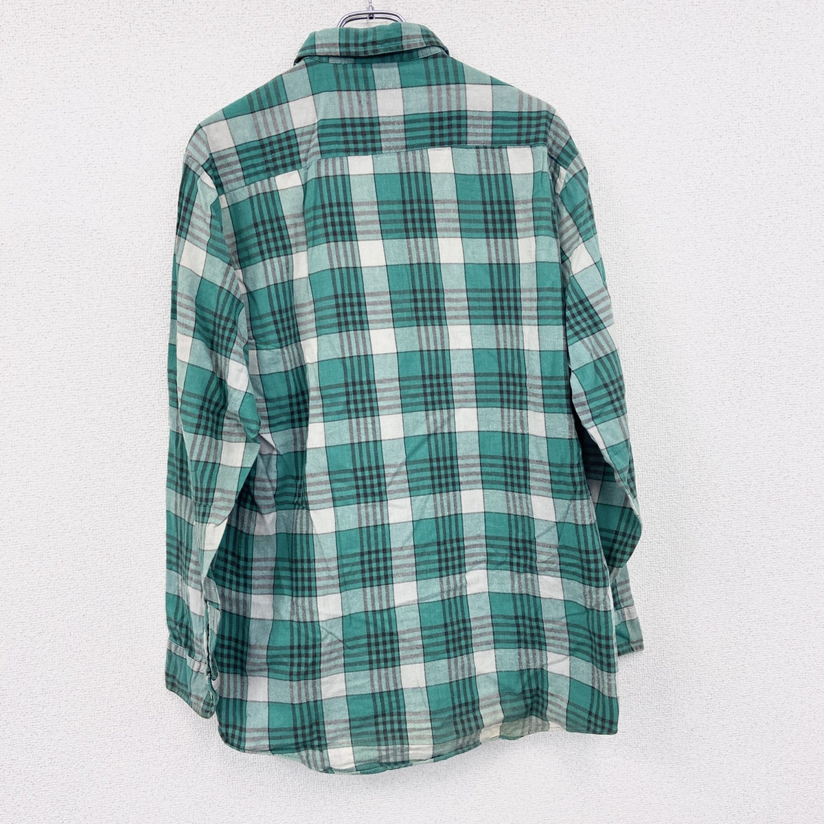 80s　OUTDOOR EXCHANGE　長袖シャツ　チェック柄　ヴィンテージ　緑　グリーン　Lサイズ　古着