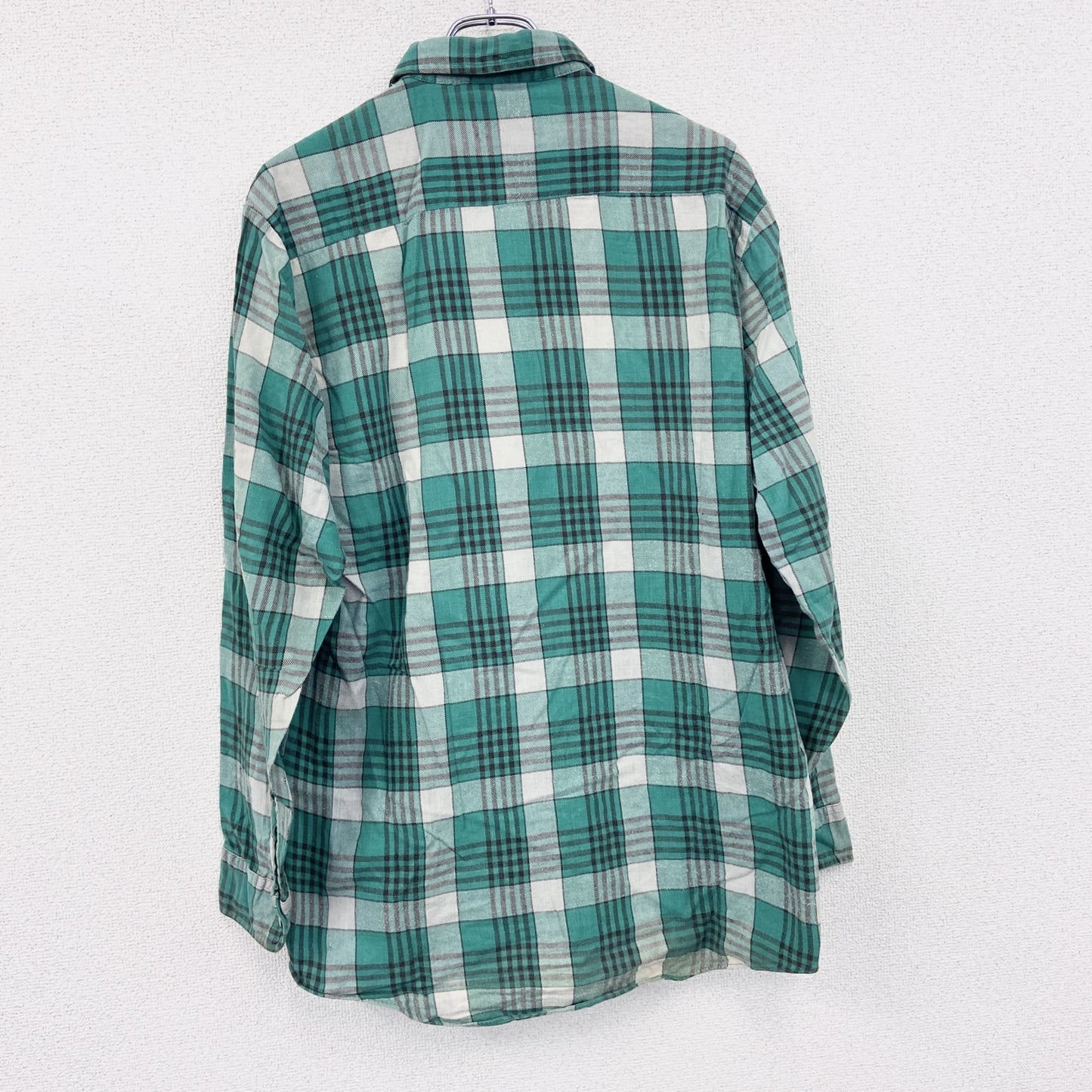 80s　OUTDOOR EXCHANGE　長袖シャツ　チェック柄　ヴィンテージ　緑　グリーン　Lサイズ