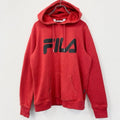 FILA　フィラ　長袖ロゴプリントパーカー　スウェットフーディ　赤　レッド　レトロデザイン　秋冬服　Lサイズ　古着