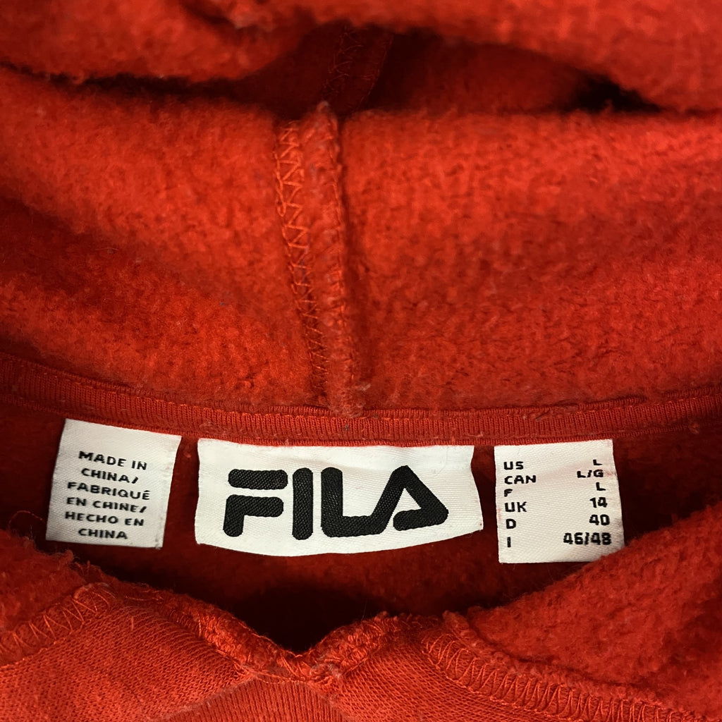 FILA　フィラ　長袖ロゴプリントパーカー　スウェットフーディ　赤　レッド　レトロデザイン　秋冬服　Lサイズ　古着