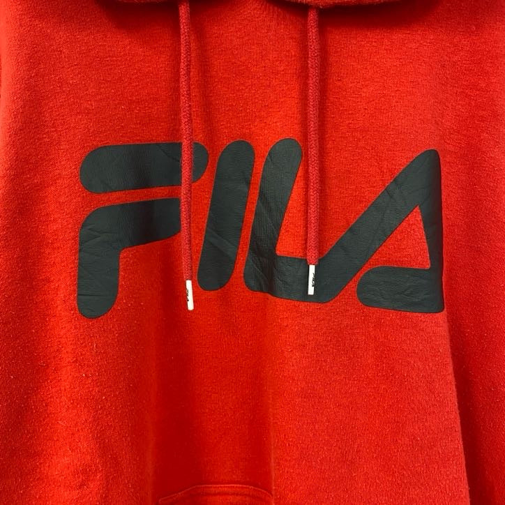FILA　フィラ　長袖ロゴプリントパーカー　スウェットフーディ　赤　レッド　レトロデザイン　秋冬服　Lサイズ　古着
