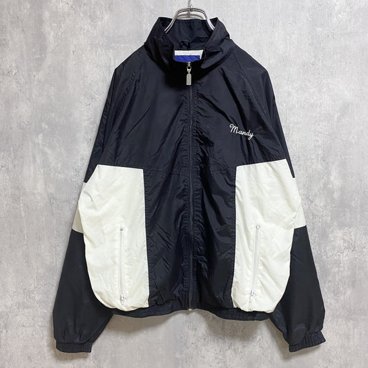 古着 used　Holloway　長袖フルジップハイネックナイロンジャケット　ロゴ刺繍　チアリーダー　スポーツ　黒　ブラック