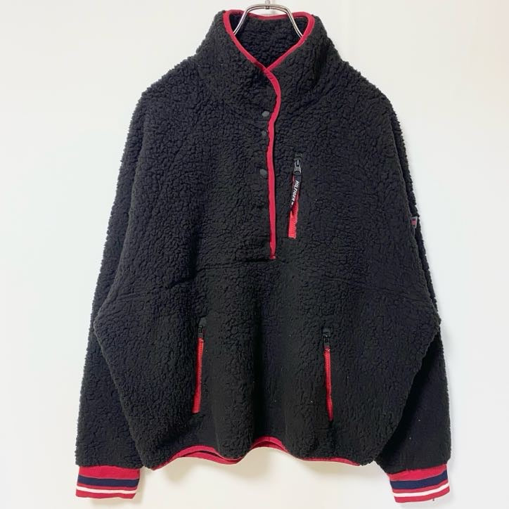 古着 used　TOMMY HILFIGER トミーヒルフィガー　長袖ハーフジップフリースジャケット　プルオーバー　黒　XLサイズ