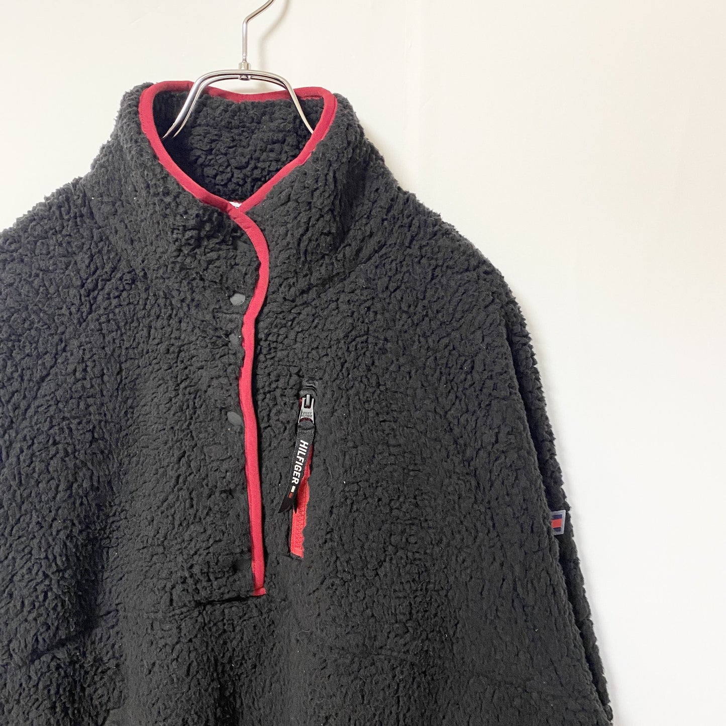 古着 used　TOMMY HILFIGER トミーヒルフィガー　長袖ハーフジップフリースジャケット　プルオーバー　黒　XLサイズ