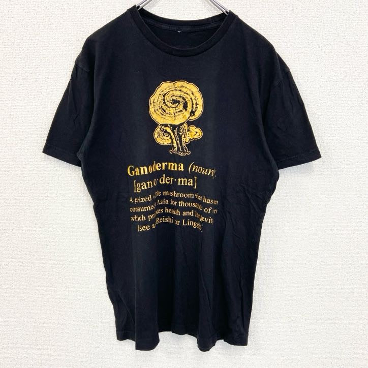 ORGANO　半袖デザインプリントTシャツ　レイシ　キノコ　6連プリント　クルーネック　黒　ブラック　古着