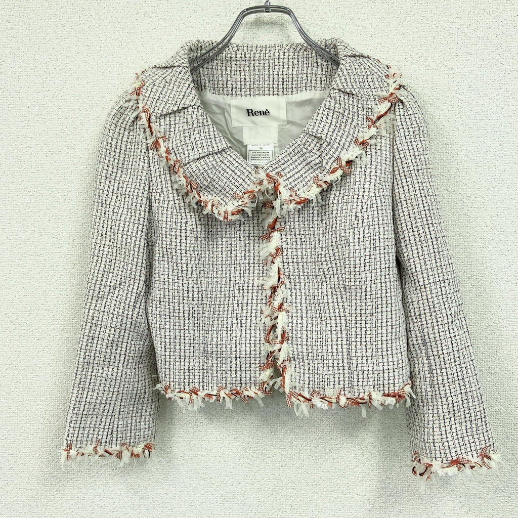 Rene　ルネ　ファンシーツイードジャケット/ナイロンジャケット　フック開き　マルチカラー　36サイズ　古着