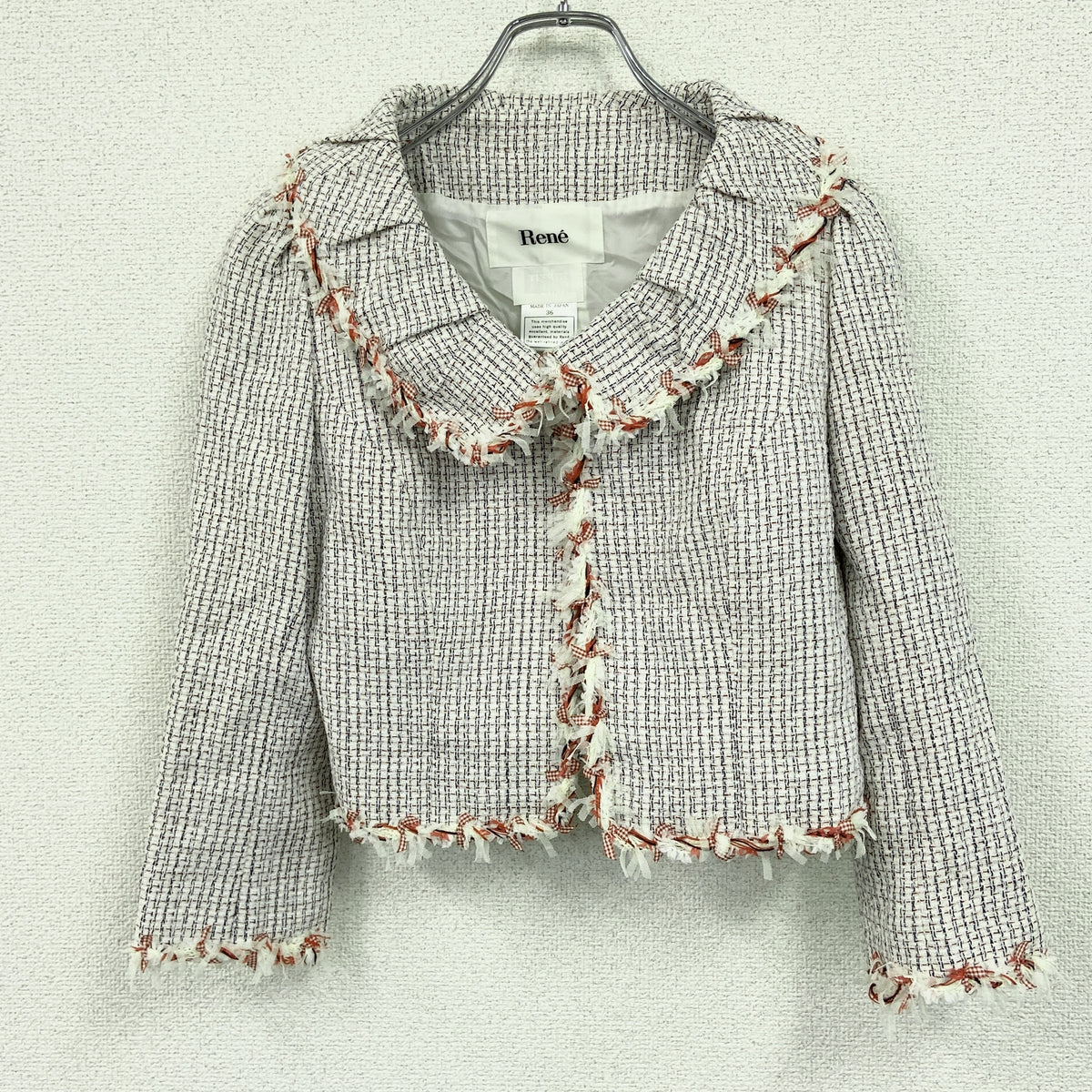 Rene　ルネ　ファンシーツイードジャケット/ナイロンジャケット　フック開き　マルチカラー　36サイズ　古着