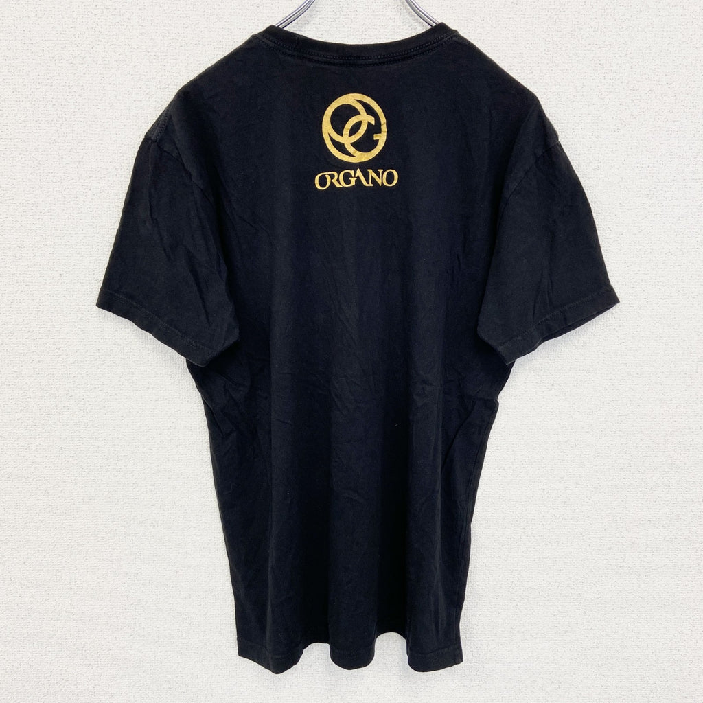 ORGANO　半袖デザインプリントTシャツ　レイシ　キノコ　6連プリント　クルーネック　黒　ブラック　古着