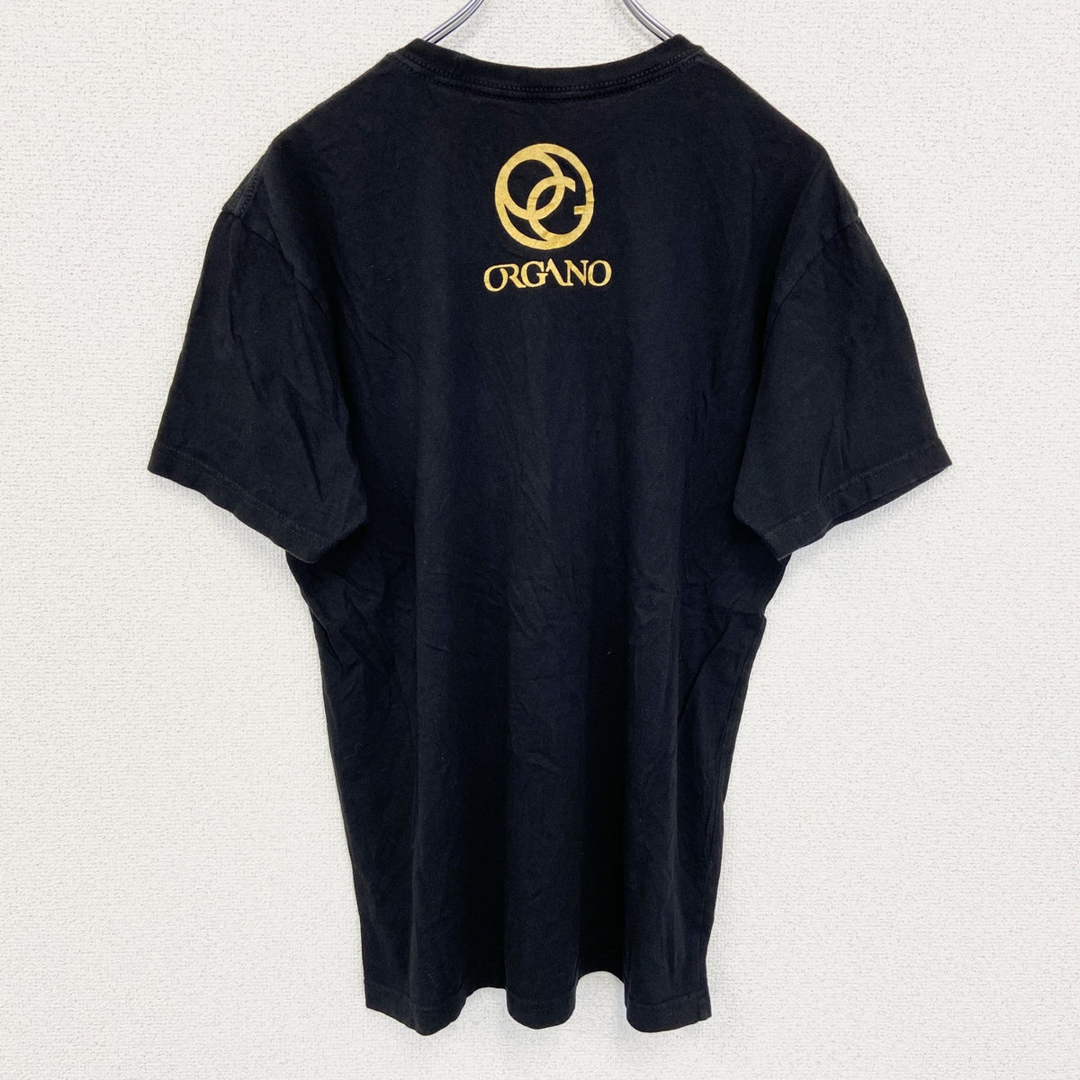 ORGANO　半袖デザインプリントTシャツ　レイシ　キノコ　6連プリント　クルーネック　黒　ブラック　古着
