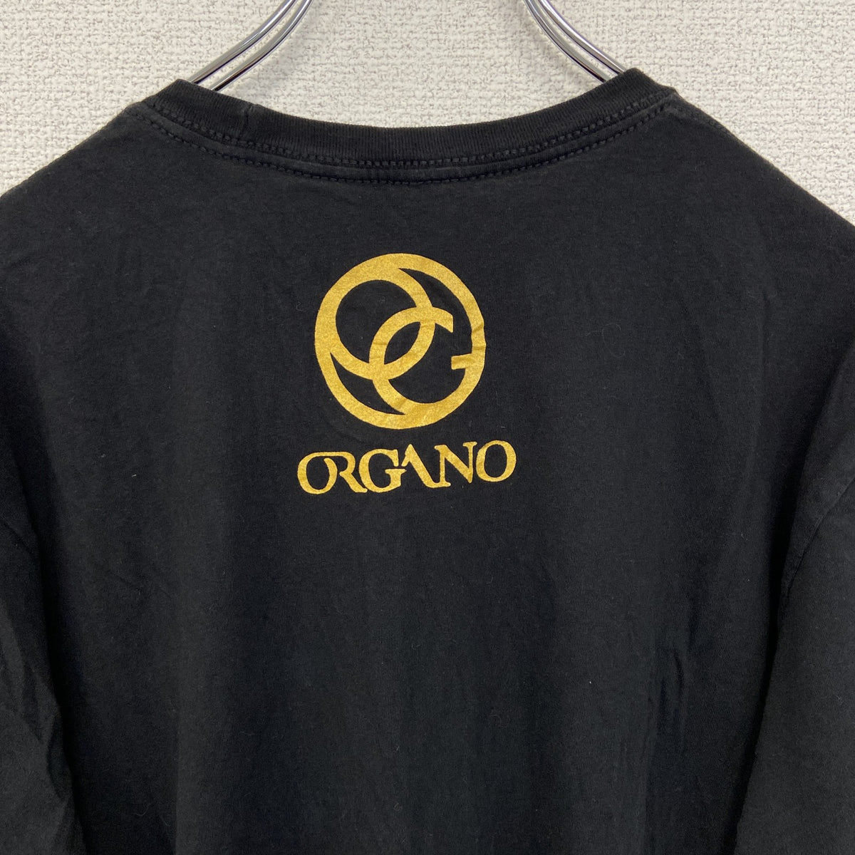 ORGANO　半袖デザインプリントTシャツ　レイシ　キノコ　6連プリント　クルーネック　黒　ブラック　古着