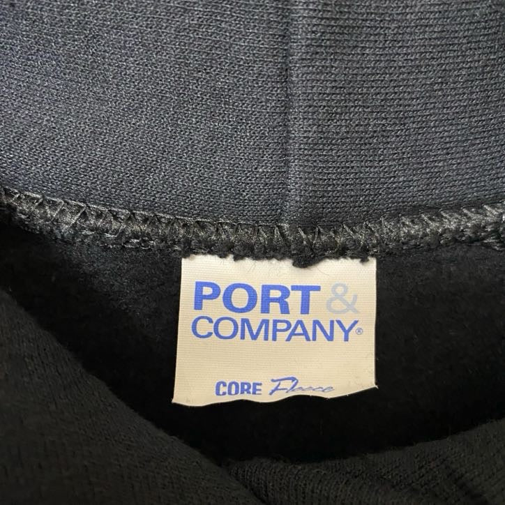 PORT＆COMPANY　長袖プリントパーカー　フード付きスウェット　馬　アニマル　黒　ブラック　秋冬服　古着