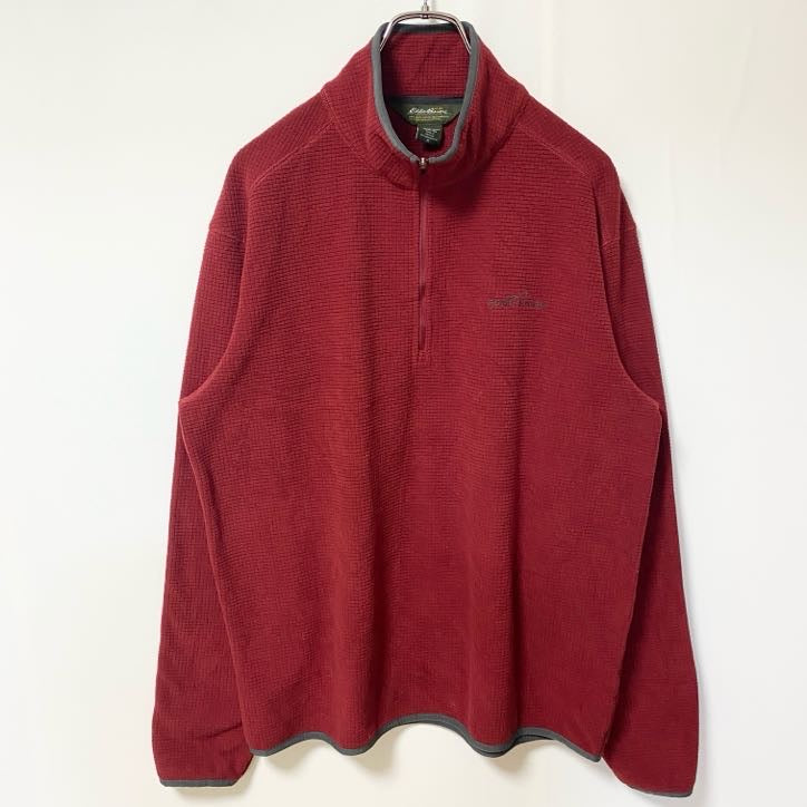 古着 used　Eddie Bauer　エディーバウアー　長袖ハイネックハーフジップフリース　ワンポイント刺繍　レッド　Mサイズ