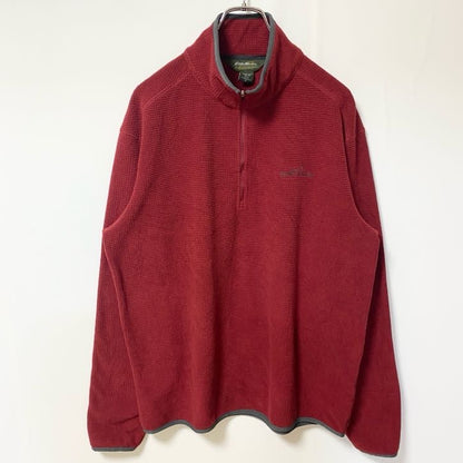 古着 used　Eddie Bauer　エディーバウアー　長袖ハイネックハーフジップフリース　ワンポイント刺繍　レッド　Mサイズ