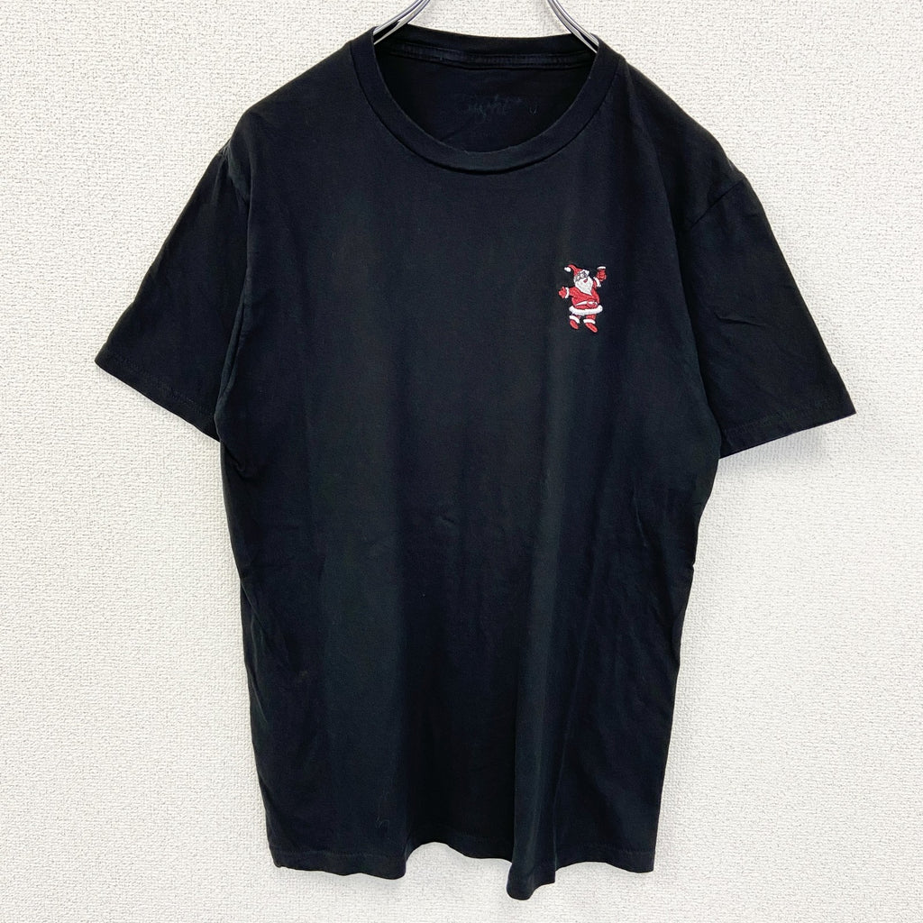 Eight　半袖ワンポイント刺繍Tシャツ　サンタクロース　シンプルデザイン　黒　ブラック　クルーネック　　古着