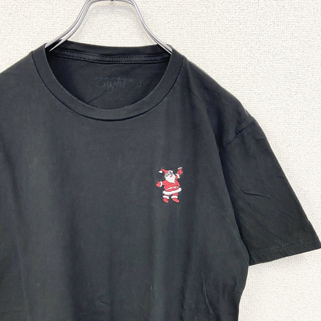 Eight　半袖ワンポイント刺繍Tシャツ　サンタクロース　シンプルデザイン　黒　ブラック　クルーネック　　古着