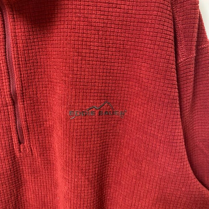 古着 used　Eddie Bauer　エディーバウアー　長袖ハイネックハーフジップフリース　ワンポイント刺繍　レッド　Mサイズ