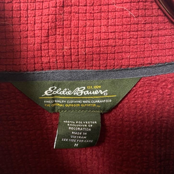古着 used　Eddie Bauer　エディーバウアー　長袖ハイネックハーフジップフリース　ワンポイント刺繍　レッド　Mサイズ