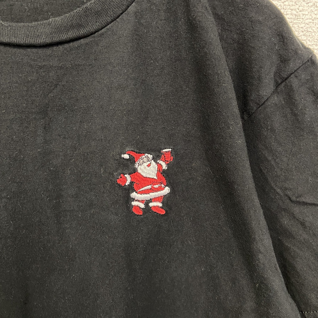 Eight　半袖ワンポイント刺繍Tシャツ　サンタクロース　シンプルデザイン　黒　ブラック　クルーネック　　古着