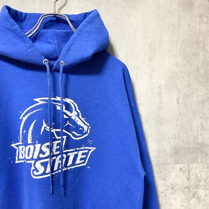 古着 used　PORT and COMPANY　長袖カレッジプリントパーカー　BOISE STATE　青　ブルー　Mサイズ