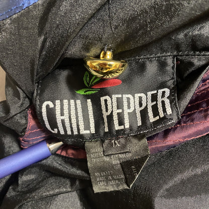 古着 used　CHILIPEPPER　長袖フルジップデザインナイロンジャケット　星　ブラック　レトロ　オーバーサイズ　XLサイズ