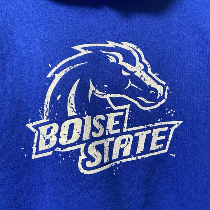 古着 used　PORT and COMPANY　長袖カレッジプリントパーカー　BOISE STATE　青　ブルー　Mサイズ