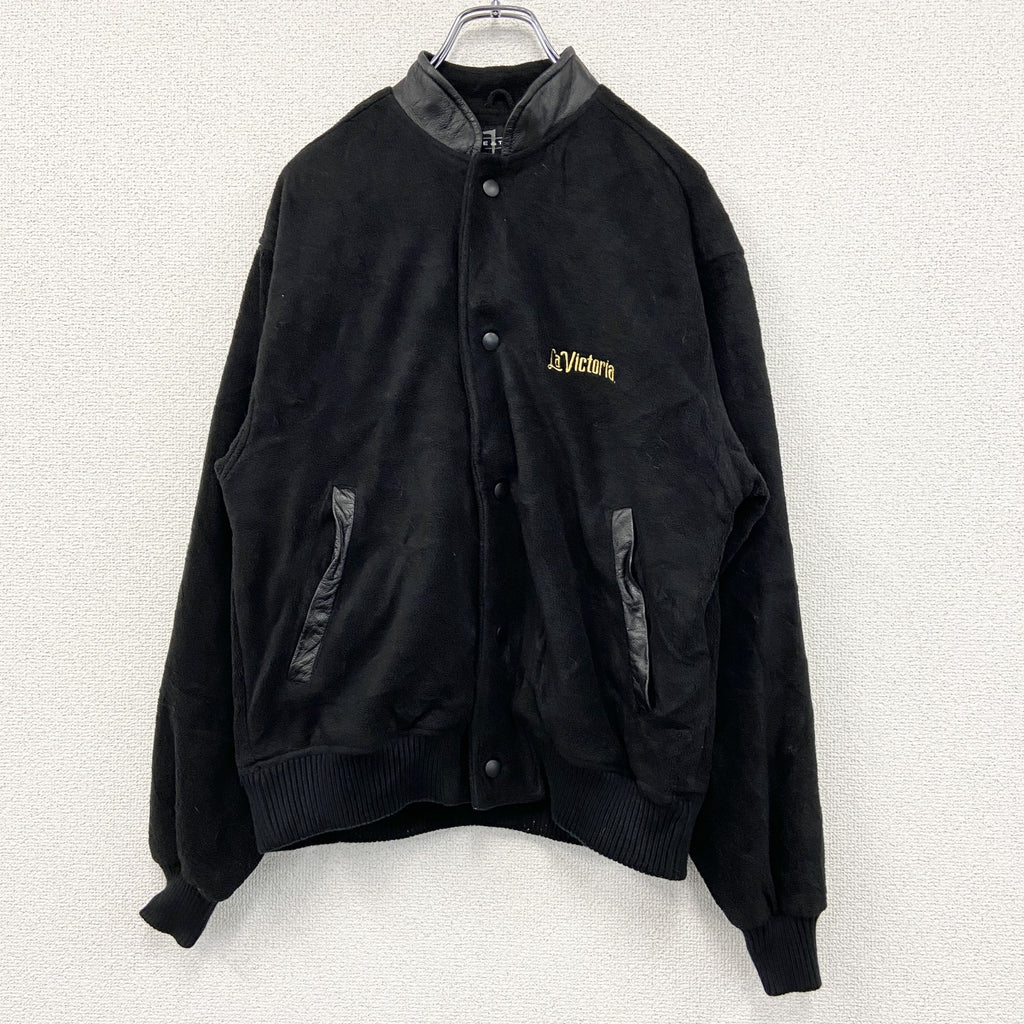 90s～　PAGE&TUTTLE　フリースボタンスタジャン　レザー切り替え　ヴィンテージ　黒　ブラック　Sサイズ　古着