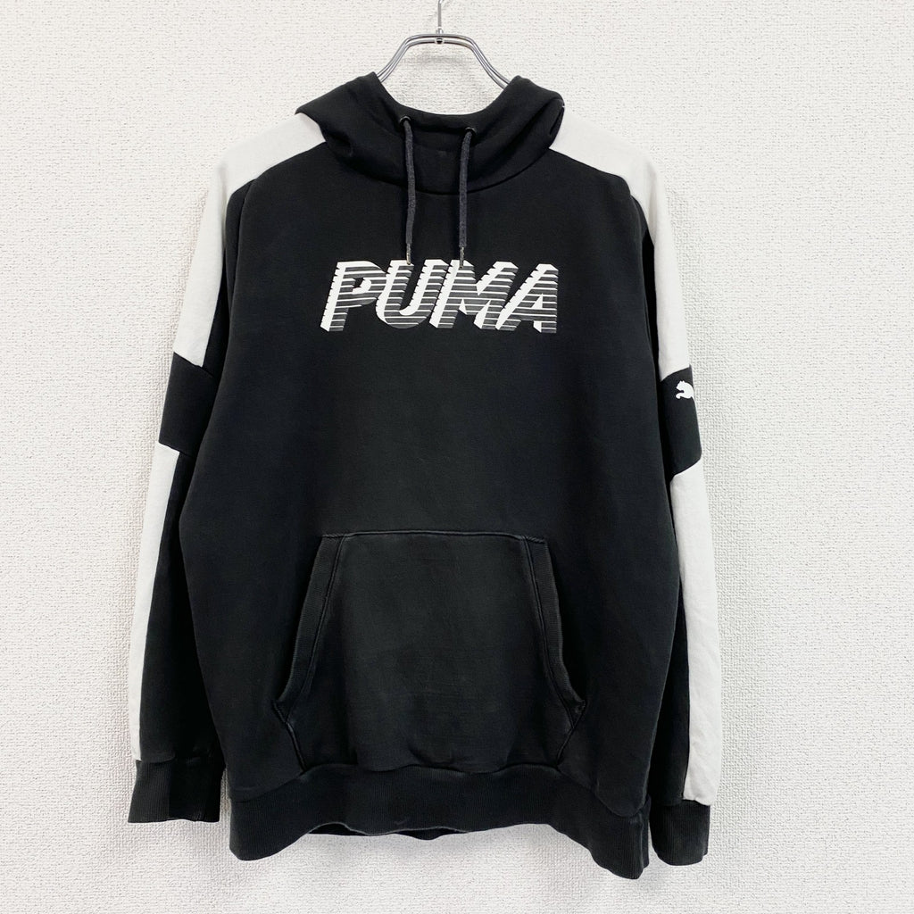 PUMA　プーマ　スウェットパーカー/フーディー　ハイネック　3Dプリント　デカロゴ　スポーツ　黒　ブラック　Mサイズ　古着