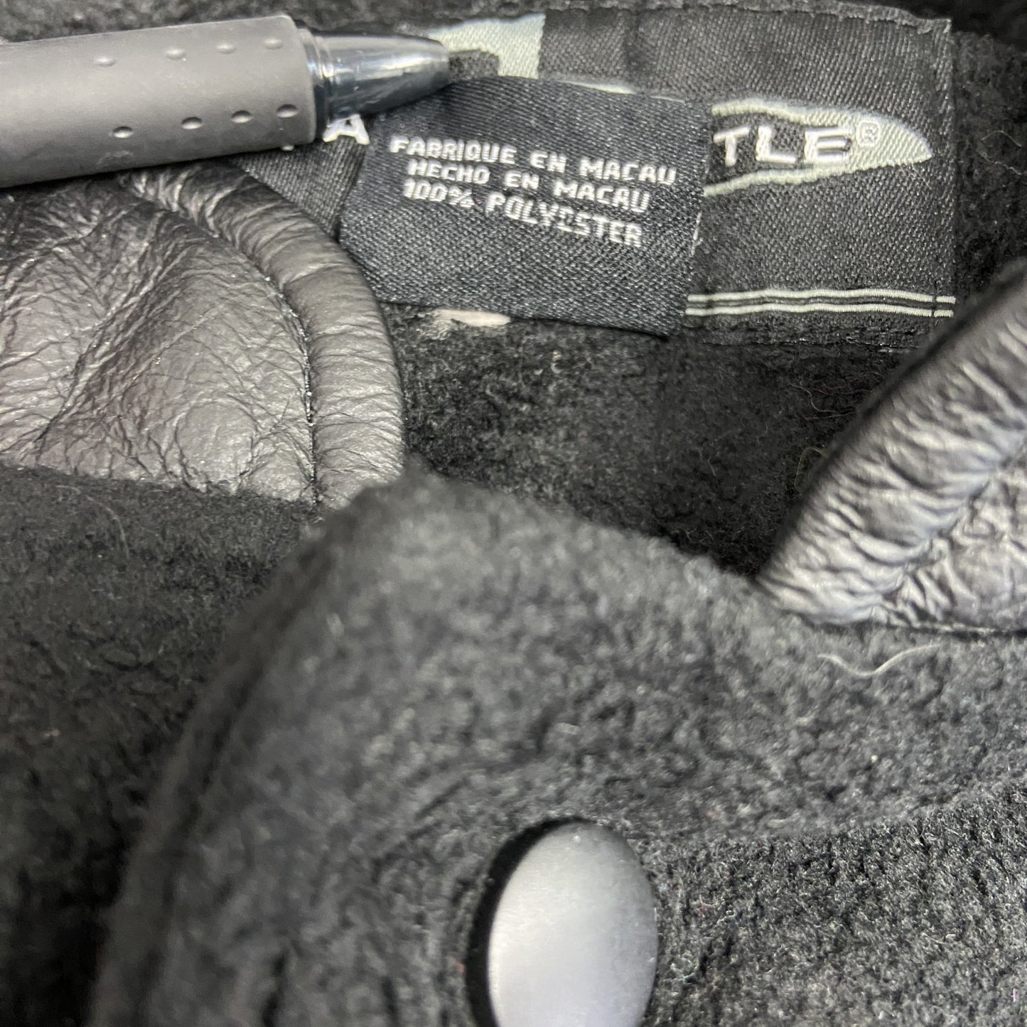 90s～　PAGE&TUTTLE　フリースボタンスタジャン　レザー切り替え　ヴィンテージ　黒　ブラック　Sサイズ