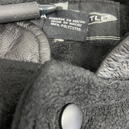 90s～　PAGE&TUTTLE　フリースボタンスタジャン　レザー切り替え　ヴィンテージ　黒　ブラック　Sサイズ