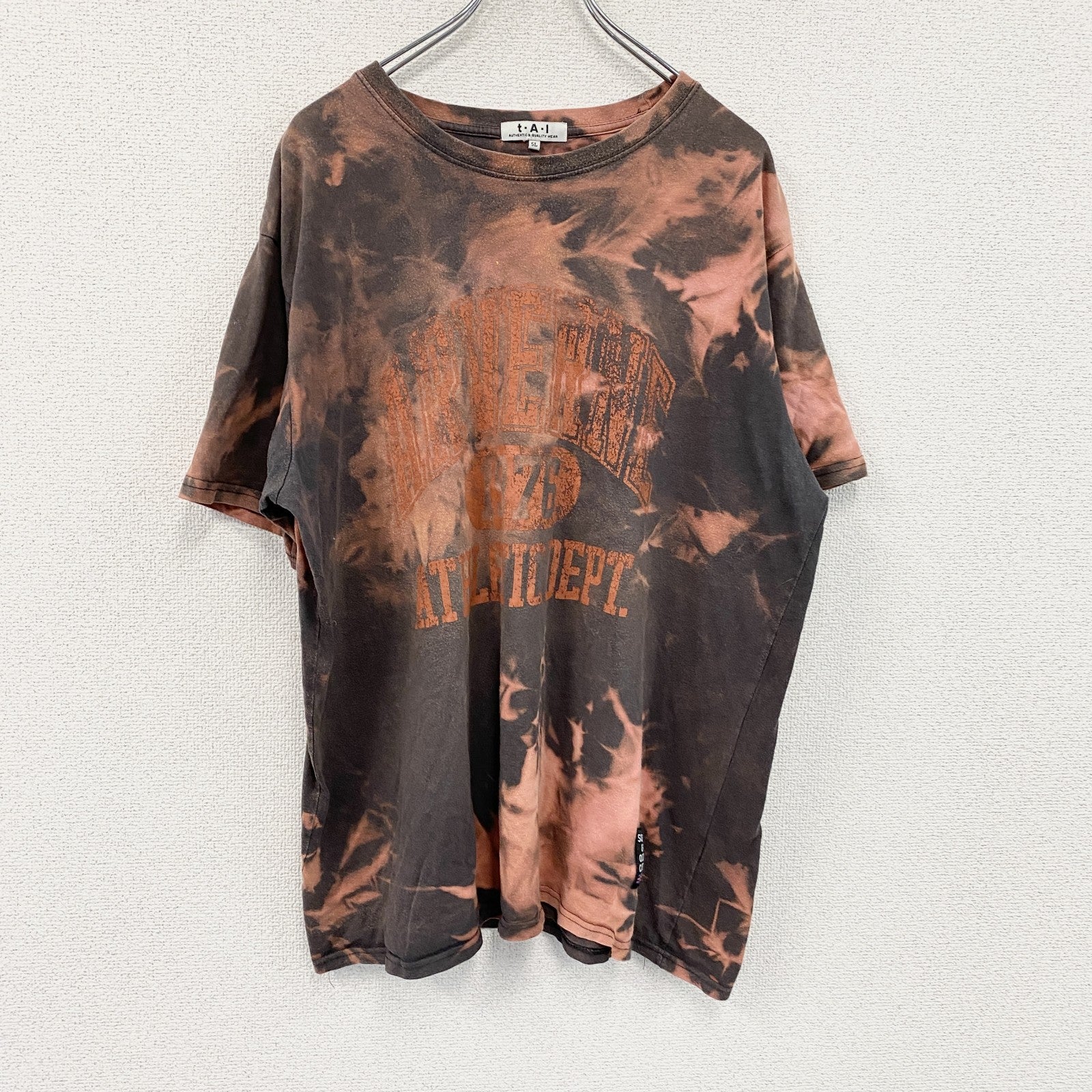 T・A・L　半袖プリントTシャツ　タイダイ柄　黒　ブラック　オレンジ　5Lサイズ　