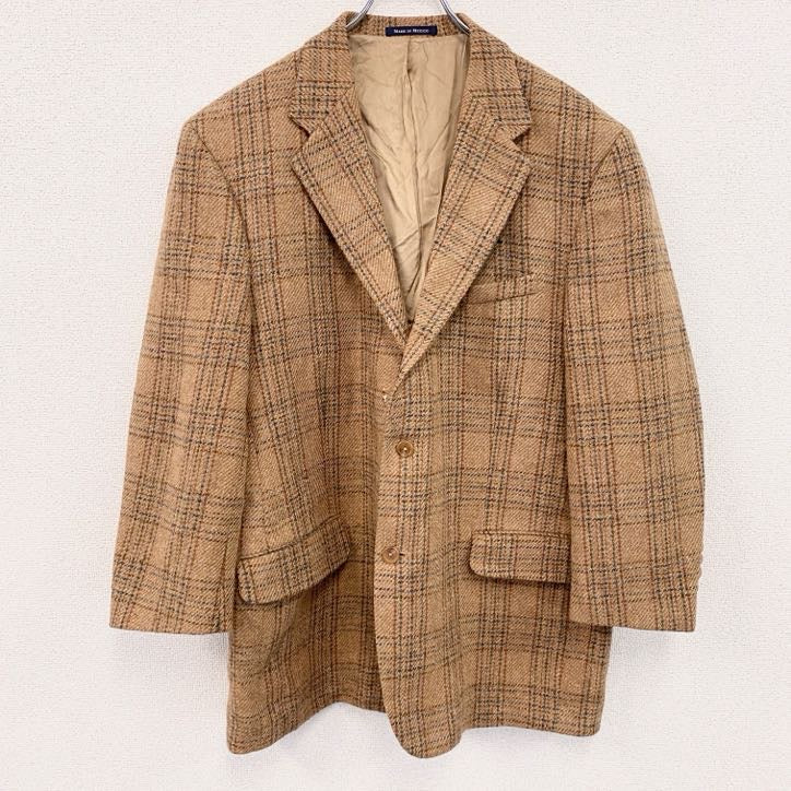 LANDSEND　ランズエンド　Harris Tweed　ハリスツイード　テーラードジャケット　チェック柄　ブラウン　古着