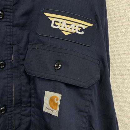Carhartt　カーハート　長袖ワークシャツ　ボタンダウンシャツ　ダブルポケット　紺　ネイビー　Lサイズ