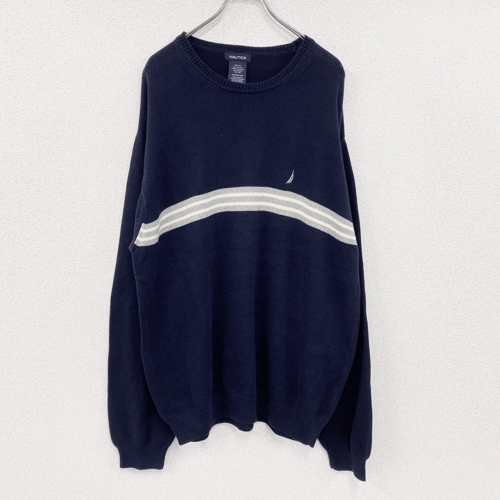 NAUTICA　ノーティカ　コットンニットセーター　紺　ネイビー　2XLサイズ　古着
