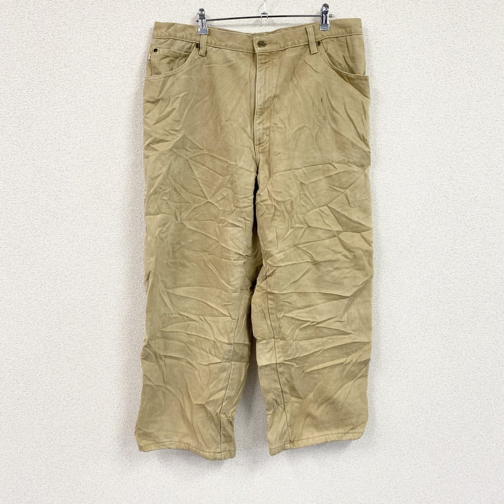 ～00s　L.L.Bean　エルエルビーン　デニムパンツ/ジーンズ　ジップフライ　革パッチ　ネル生地ライナー　ベージュ　W44サイズ　古着