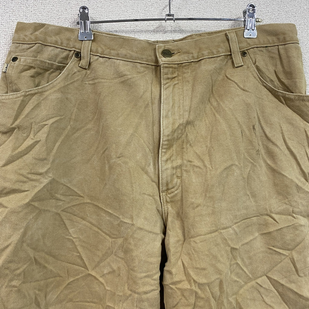 ～00s　L.L.Bean　エルエルビーン　デニムパンツ/ジーンズ　ジップフライ　革パッチ　ネル生地ライナー　ベージュ　W44サイズ　古着
