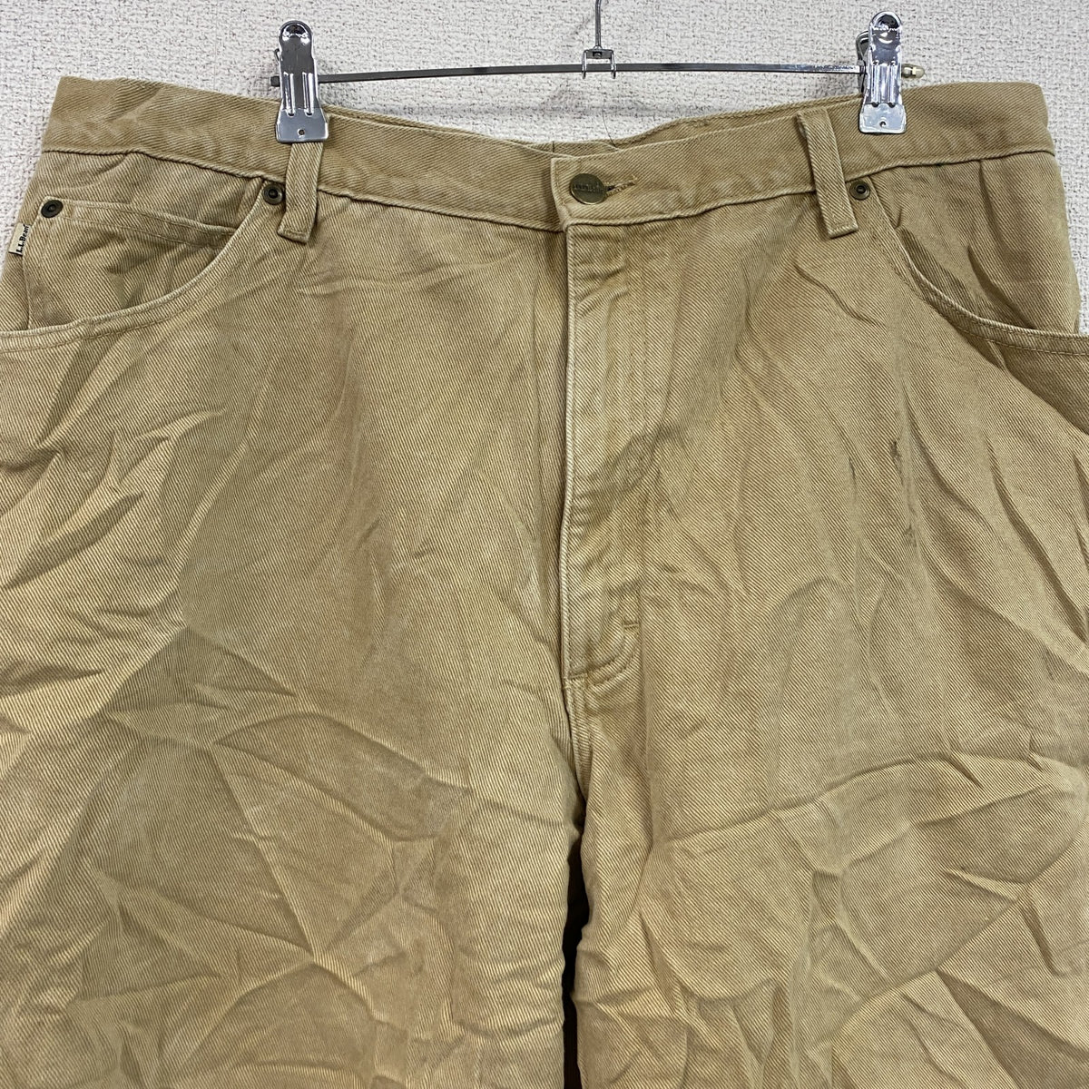 ～00s　L.L.Bean　エルエルビーン　デニムパンツ/ジーンズ　ジップフライ　革パッチ　ネル生地ライナー　ベージュ　W44サイズ　古着