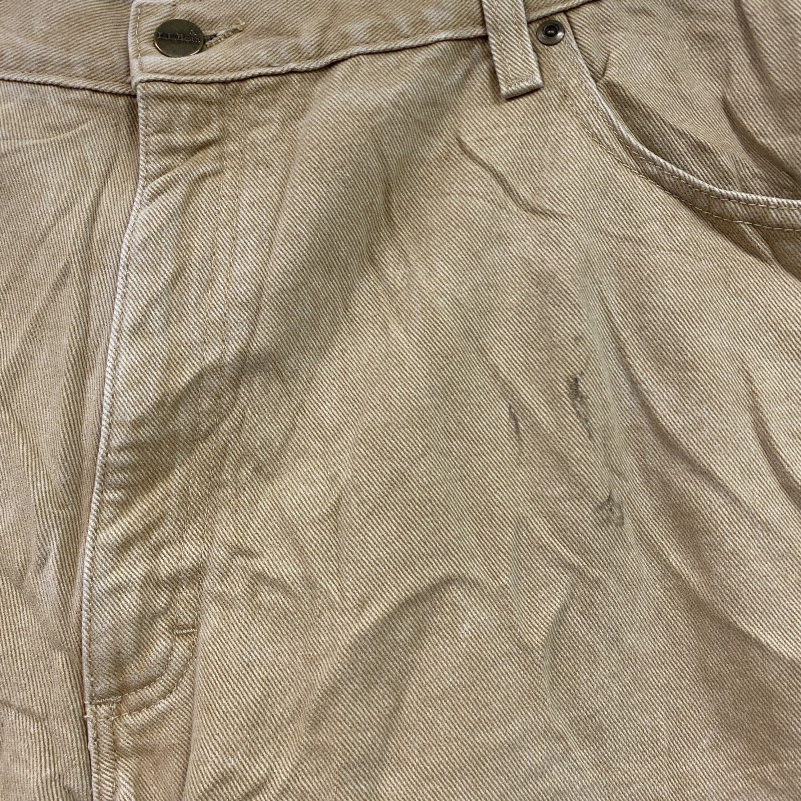 ～00s　L.L.Bean　エルエルビーン　デニムパンツ/ジーンズ　ジップフライ　革パッチ　ネル生地ライナー　ベージュ　W44サイズ　古着