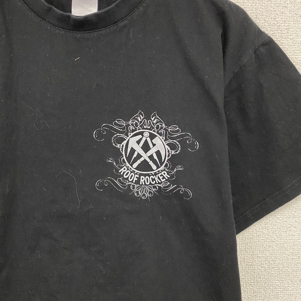 B&C　半袖プリントTシャツ　両面プリント　ROOF ROCKER　ハンマー　アーチプリント　デカロゴ　黒　ブラック　Mサイズ　古着