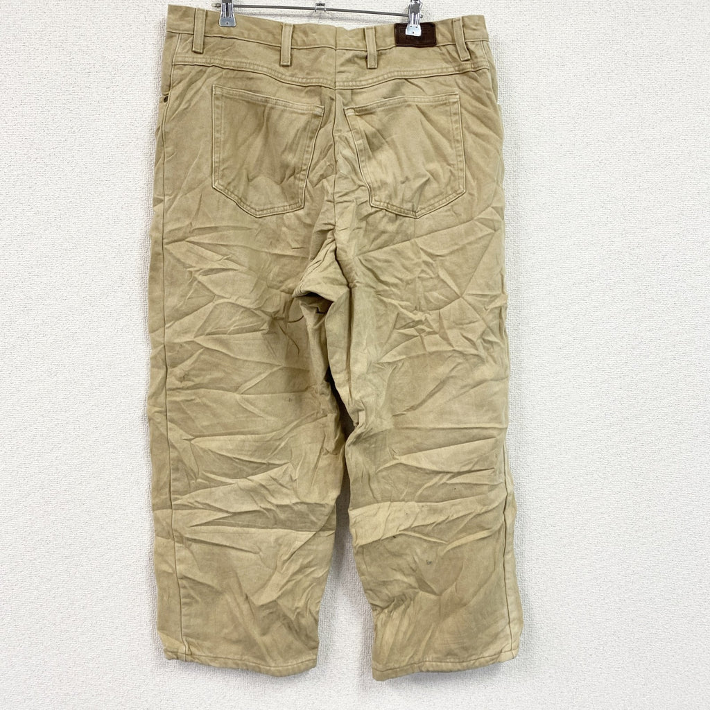 ～00s　L.L.Bean　エルエルビーン　デニムパンツ/ジーンズ　ジップフライ　革パッチ　ネル生地ライナー　ベージュ　W44サイズ　古着
