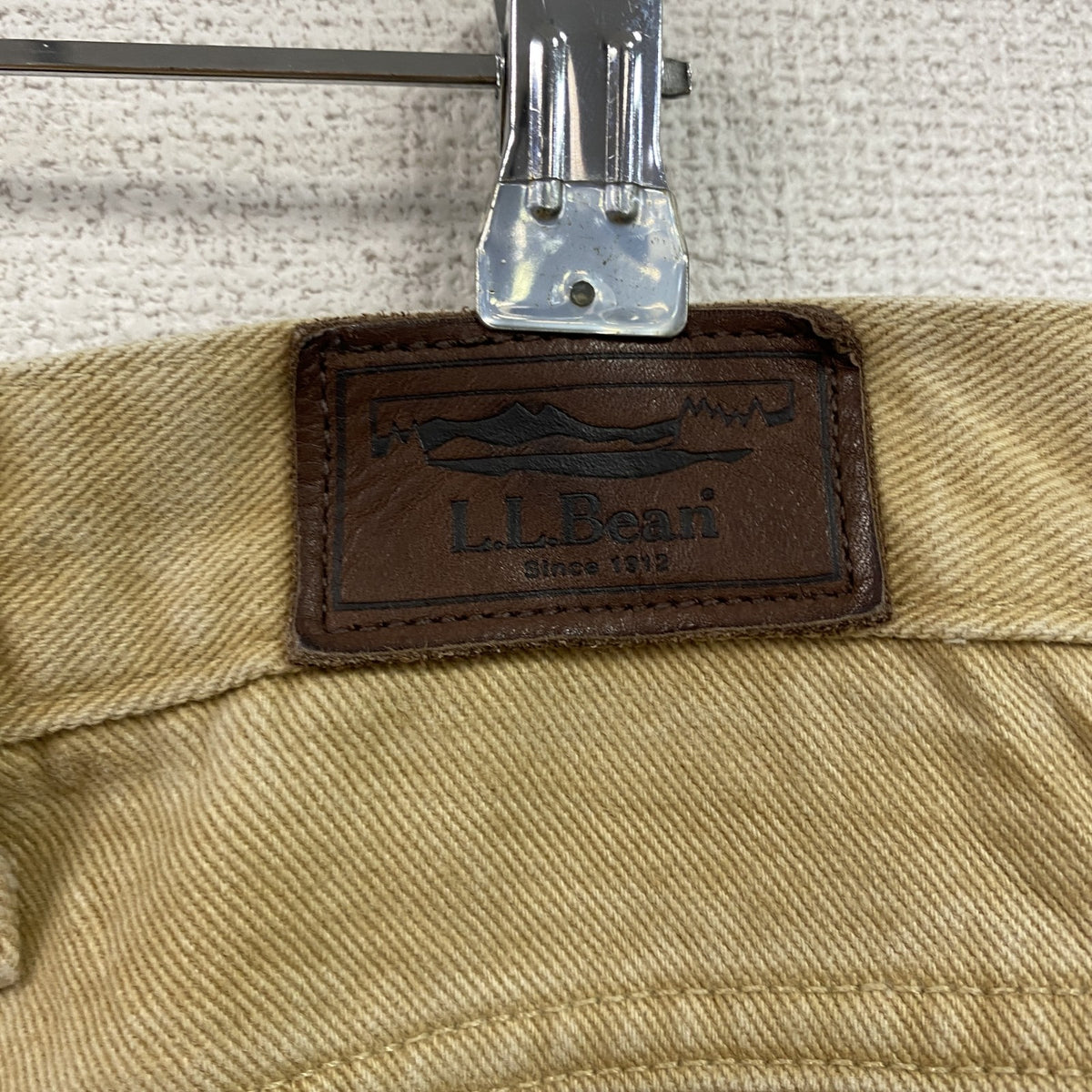 ～00s　L.L.Bean　エルエルビーン　デニムパンツ/ジーンズ　ジップフライ　革パッチ　ネル生地ライナー　ベージュ　W44サイズ　古着