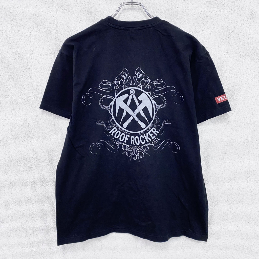 B&C　半袖プリントTシャツ　両面プリント　ROOF ROCKER　ハンマー　アーチプリント　デカロゴ　黒　ブラック　Mサイズ　古着