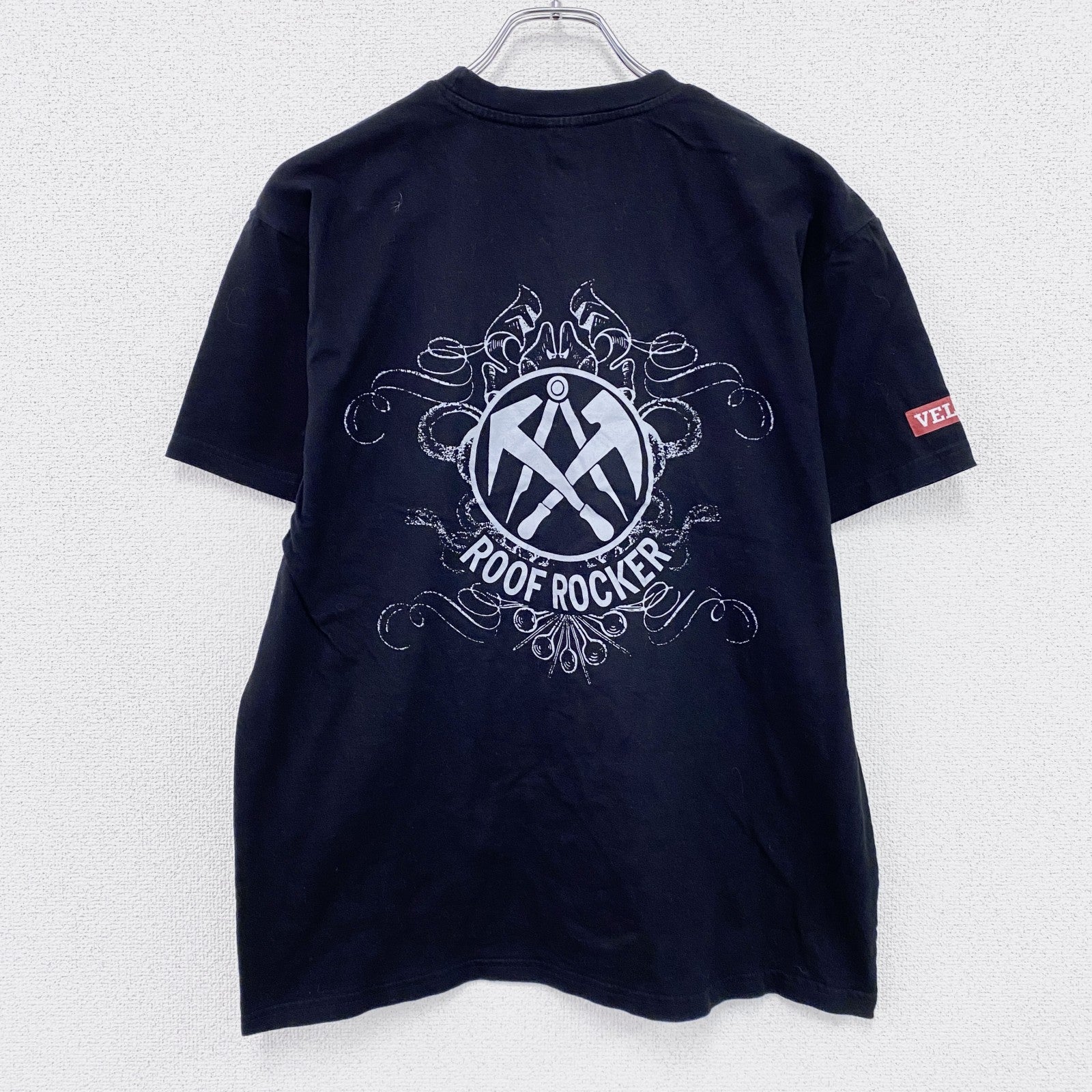 B&C　半袖プリントTシャツ　両面プリント　ROOF ROCKER　ハンマー　アーチプリント　デカロゴ　黒　ブラック　Mサイズ　古着